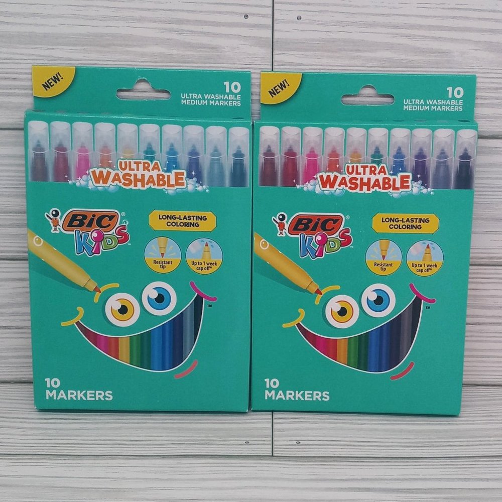 BIC Kids Ultra Washable Medium Markers Assorted Colors Lot of 2